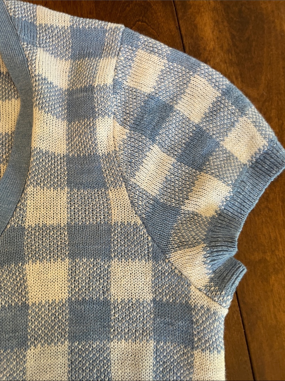 NWT Ralph Lauren Gingham Light Blue & White Short Sleeve Knit Cardigan - Picture 5 of 14